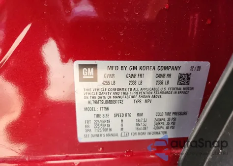 2021 Chevrolet Trailblazer Rs z USA, uszkodzony, nr VIN KL79MTSL8MB091742